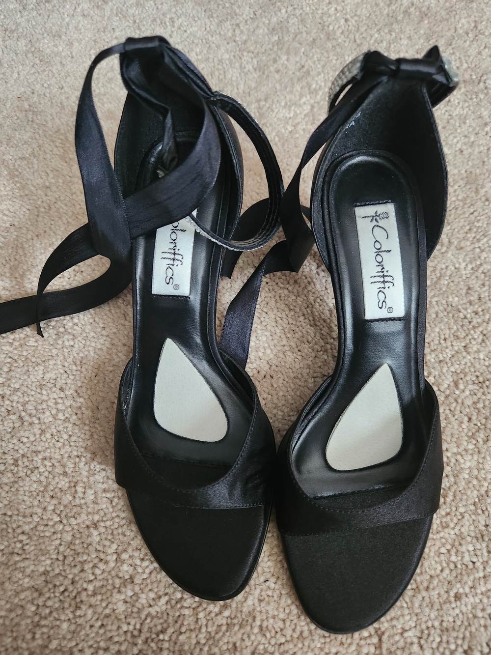 Black Satin Ankle-Tie Dress Sandals